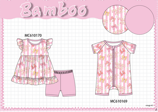 PO108 Pink bow stripe bamboo collection 1 - closing 10/26 - ETA march