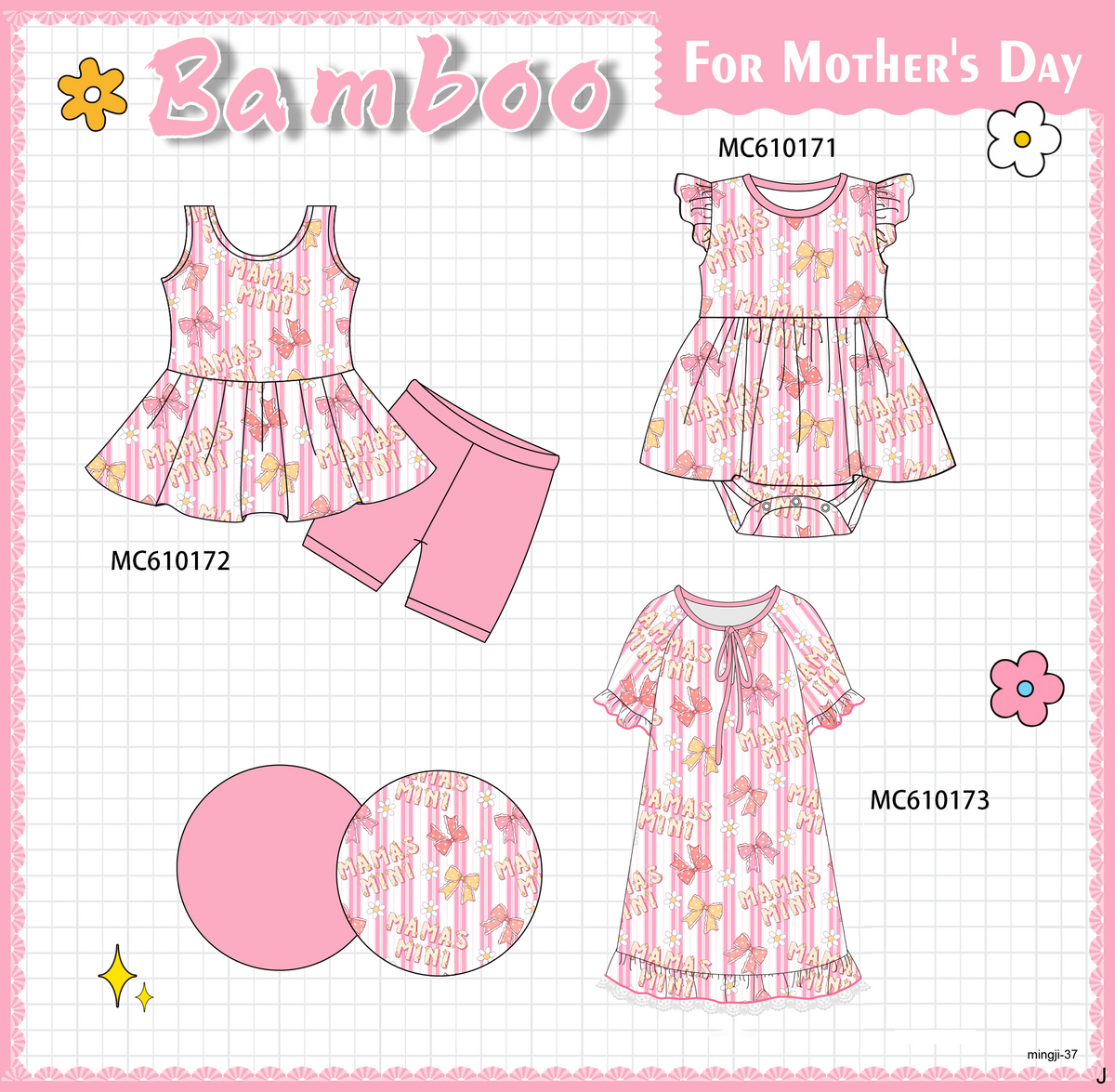 PO108 Pink bow stripe bamboo collection 2 - closing 10/26 - ETA march