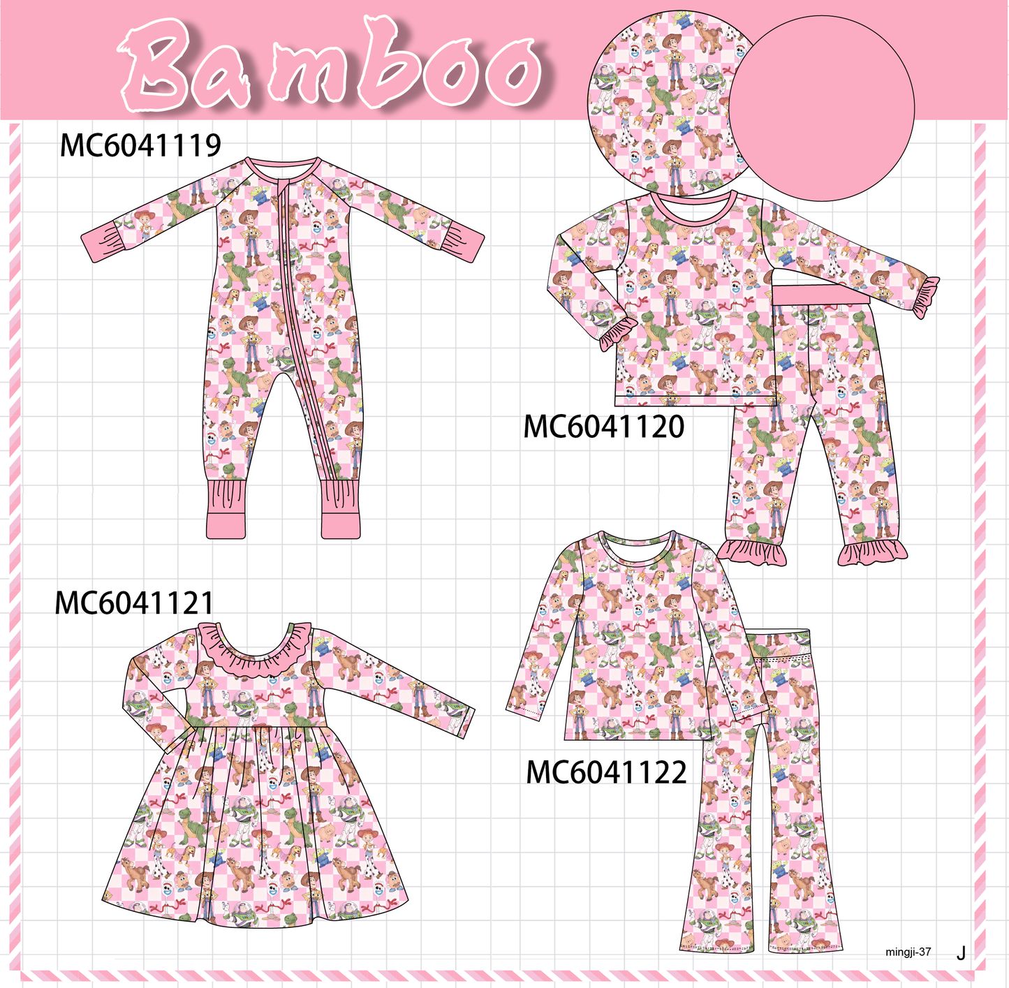 PO90 Pink character checkered bamboo collection - closing 5/11 - ETA early October