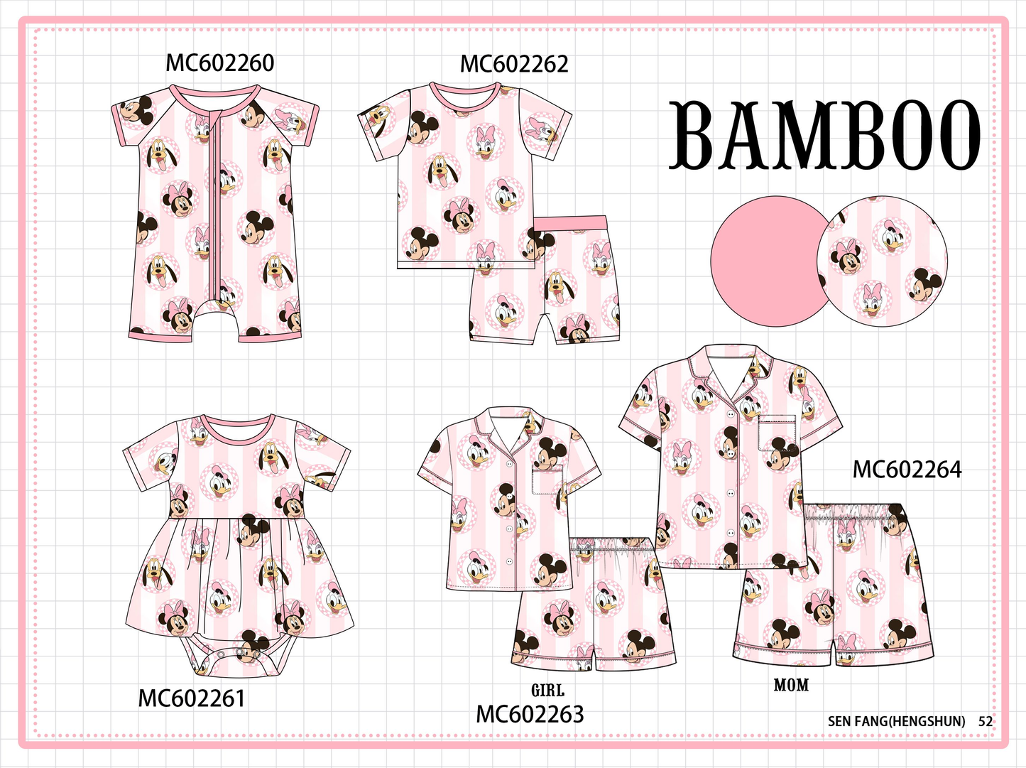 PO81 Pink character print bamboo collection - closing 2/16 - ETA July