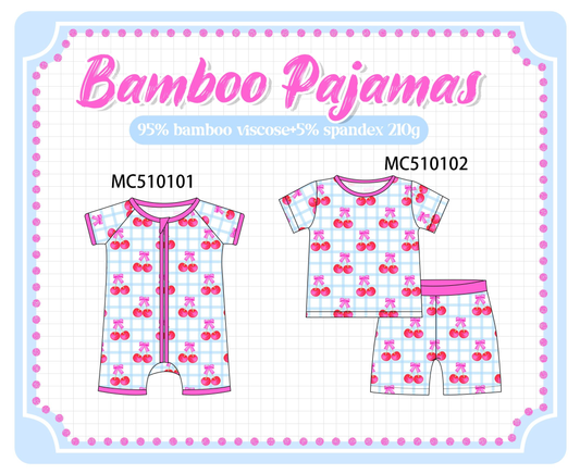 PO69 Pink cherry print plaid bamboo pajama collection- closing 10/27 - eta early march