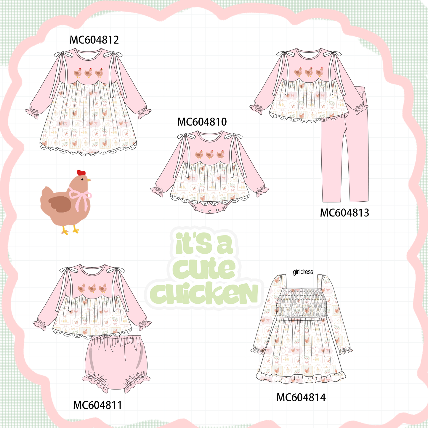 PO88 Pink chicken embroidery collection - closing 4/27 - eta late September