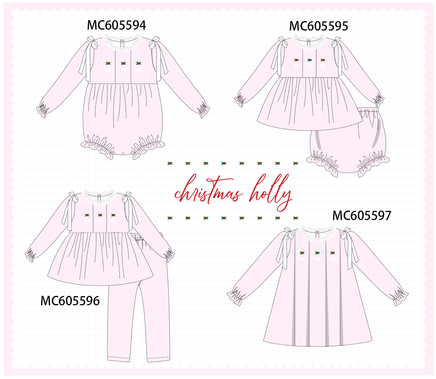 PO93 Pink christmas holly embroidery collection  - closing 6/8 - ETA November