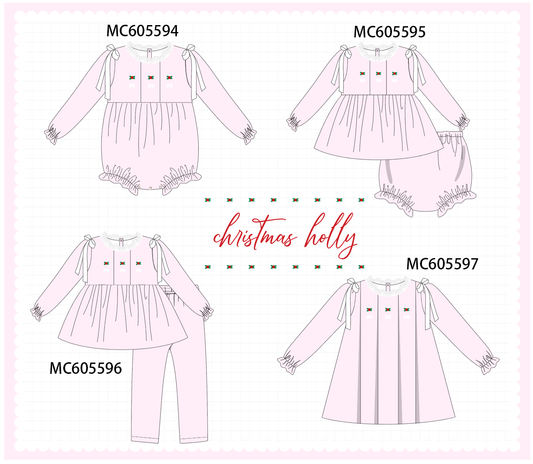 PO93 Pink christmas holly embroidery collection  - closing 6/8 - ETA November