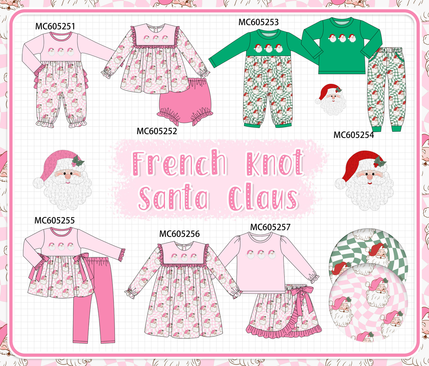 PO92 Pink christmas santa claus french knot collection - closing 5/25 - ETA late October