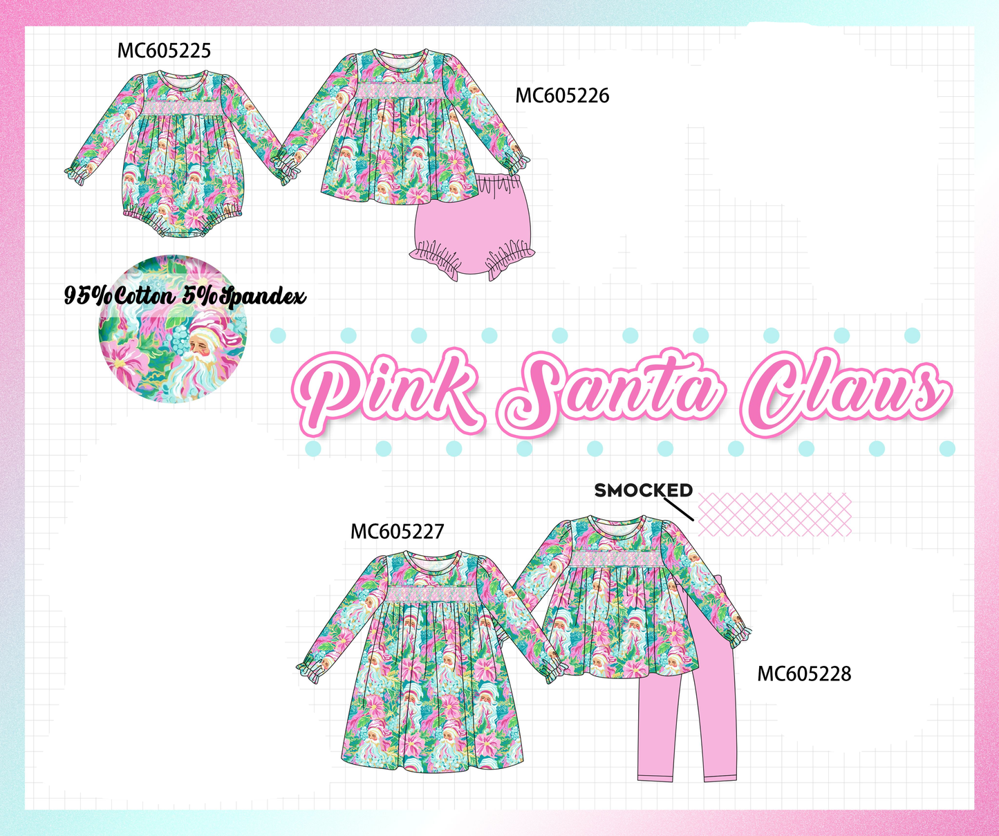 PO92 Pink christmas santa claus smocked collection - closing 5/25 - ETA late October