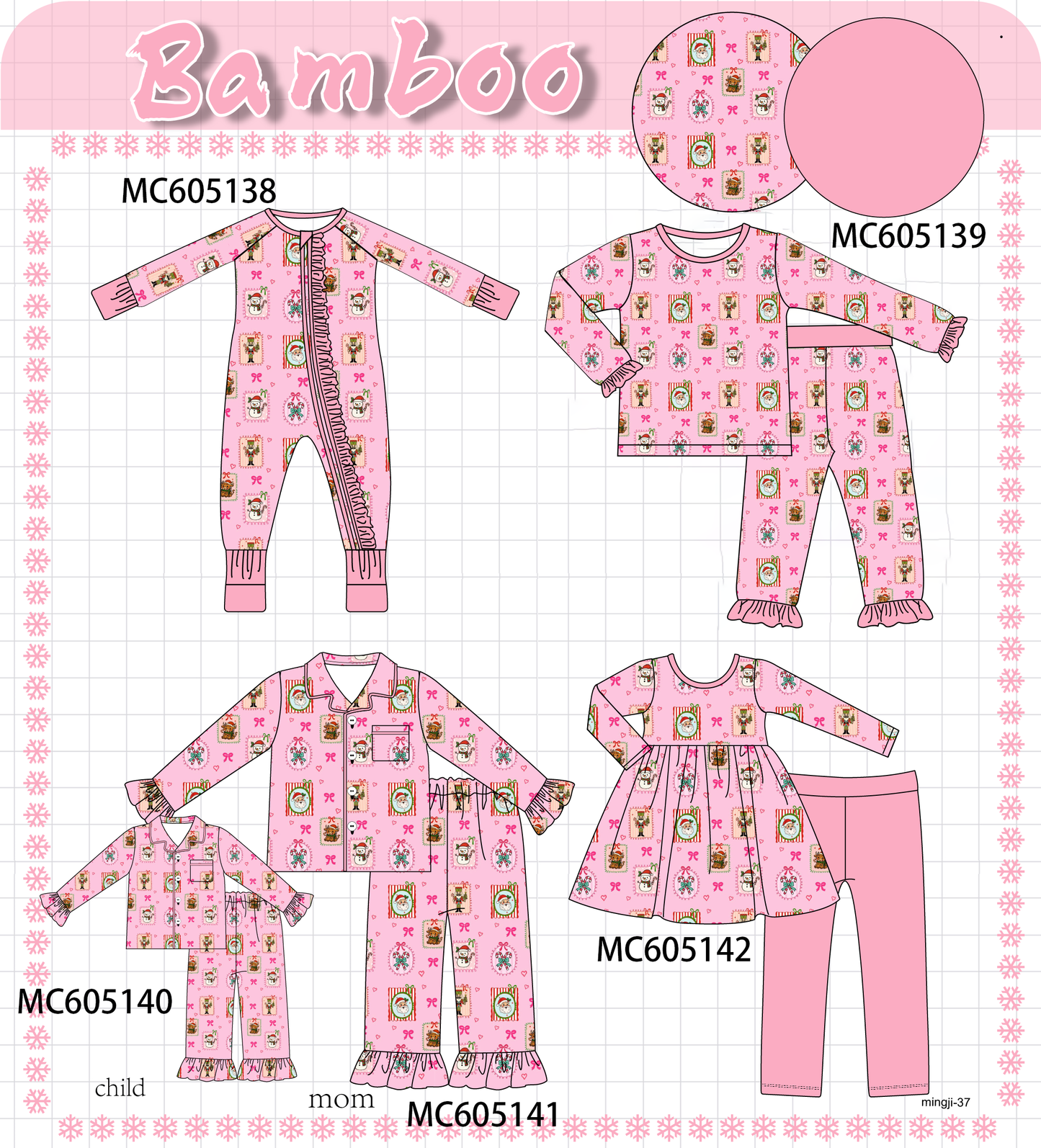 PO92 Pink christmas snowman bamboo collection - closing 5/25 - ETA late October