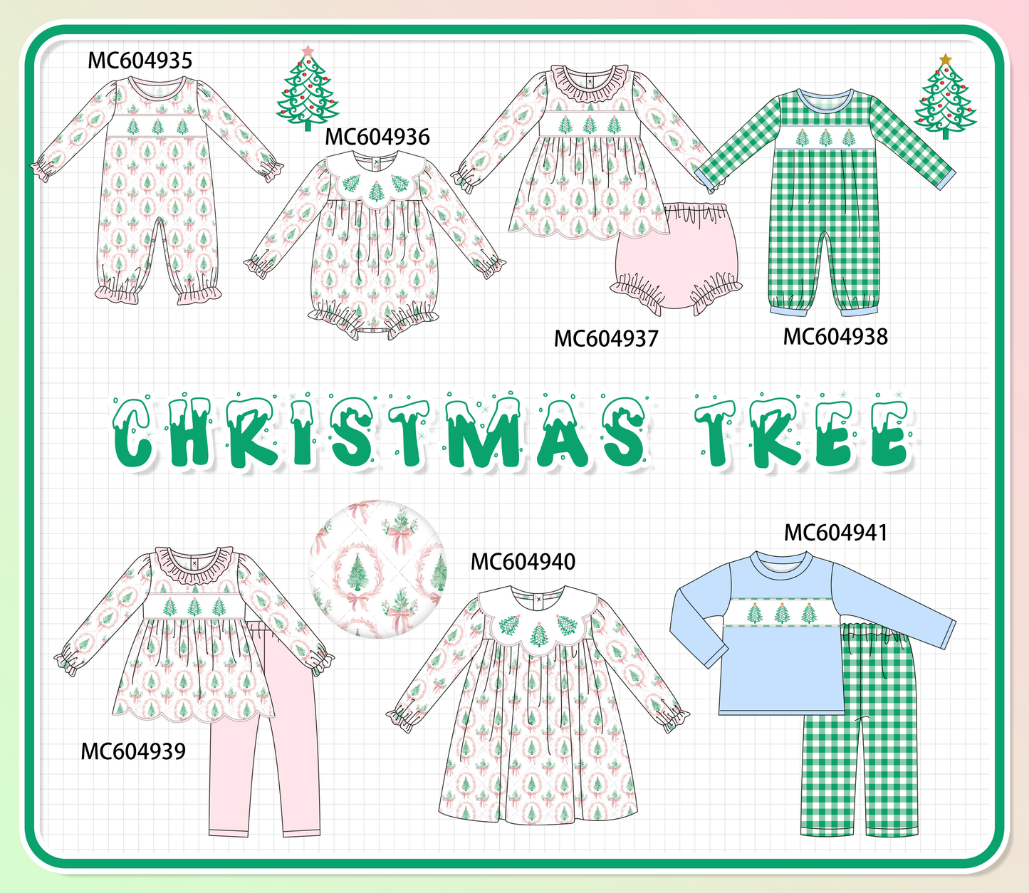 PO90 Pink christmas tree embroidery collection - closing 5/11 - ETA early October
