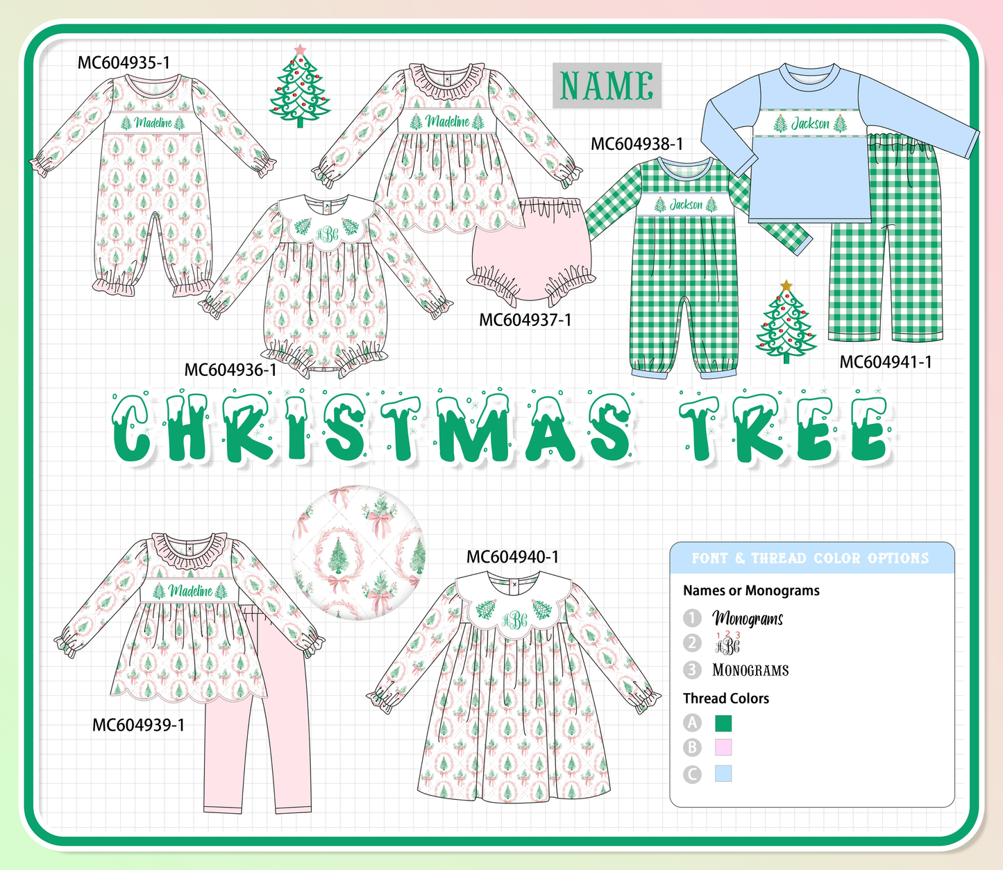 PO90 Pink christmas tree monogram embroidery collection - closing 5/11 - ETA early October