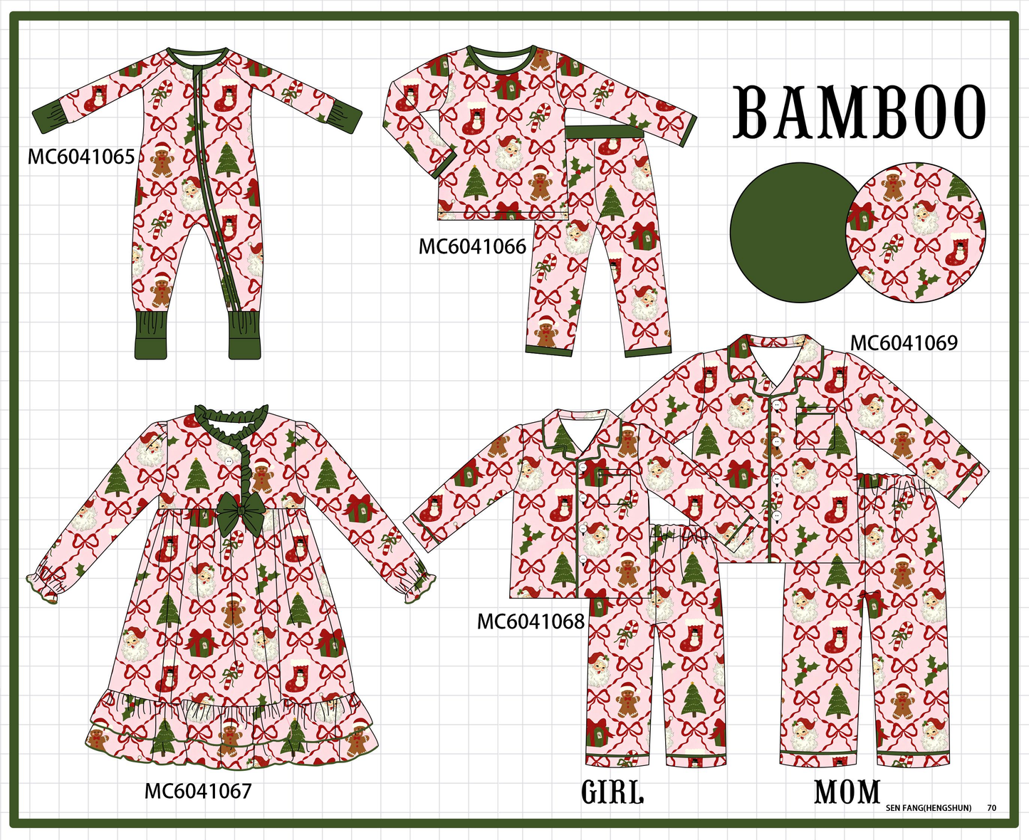 PO90 Pink christmas tree santa gingerbread bow bamboo collection - closing 5/11 - ETA early October