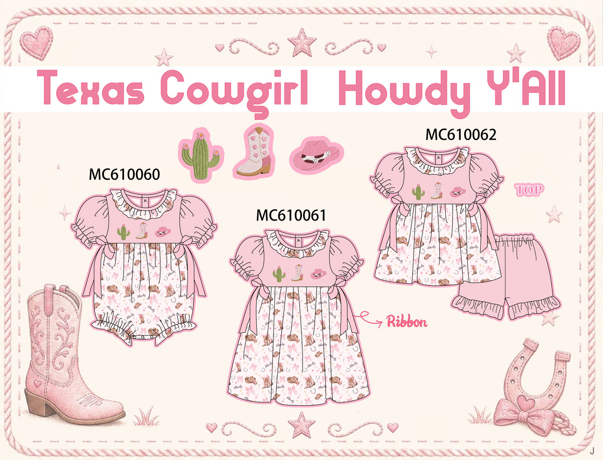 PO108 Pink cowgirl howdy y'all embroidery ruffle collection - closing 10/26 - ETA march