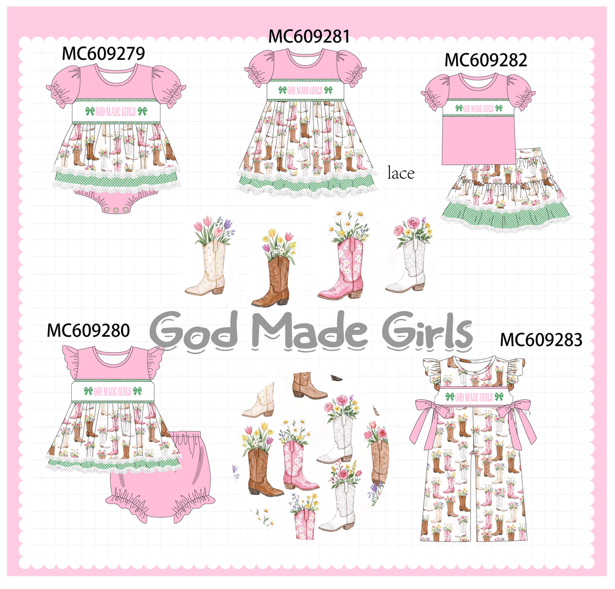 PO104 Pink god made girls embroidery boots collection  - closing 9/14 - ETA February