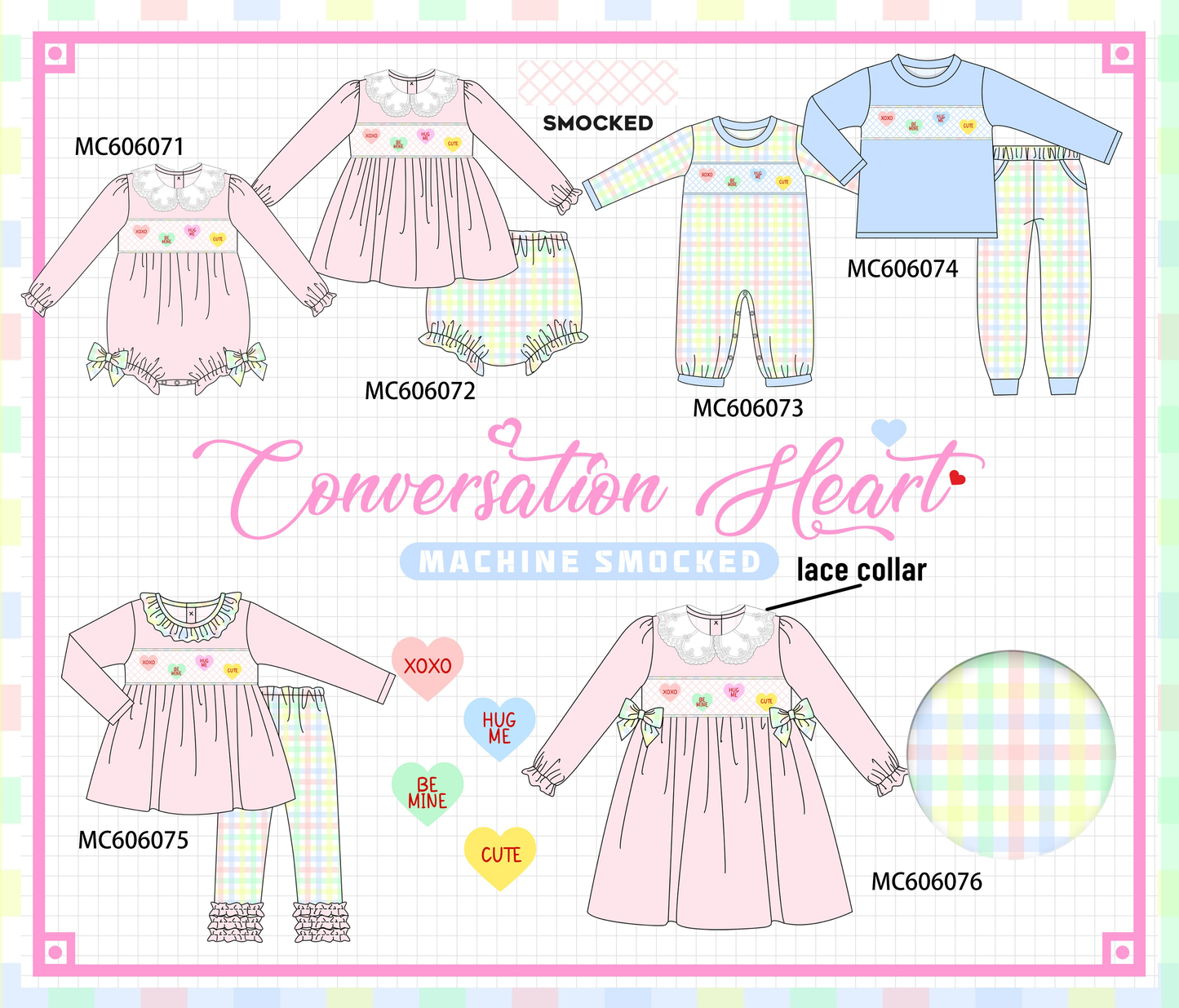 PO95 Pink heart smocked plaid collection