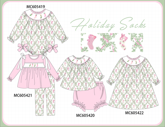 PO93 Pink holiday floral socks embroidery collection  - closing 6/8 - ETA November