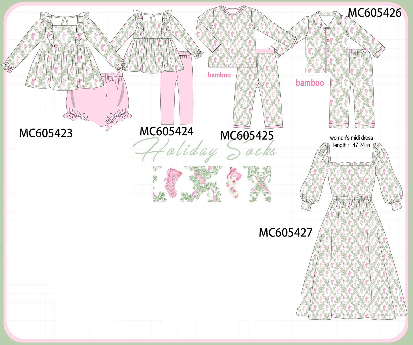 PO93 Pink holiday floral socks print collection  - closing 6/8 - ETA November
