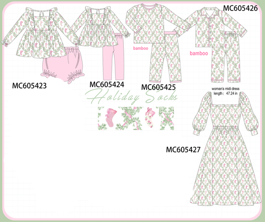 PO93 Pink holiday floral socks print collection  - closing 6/8 - ETA November