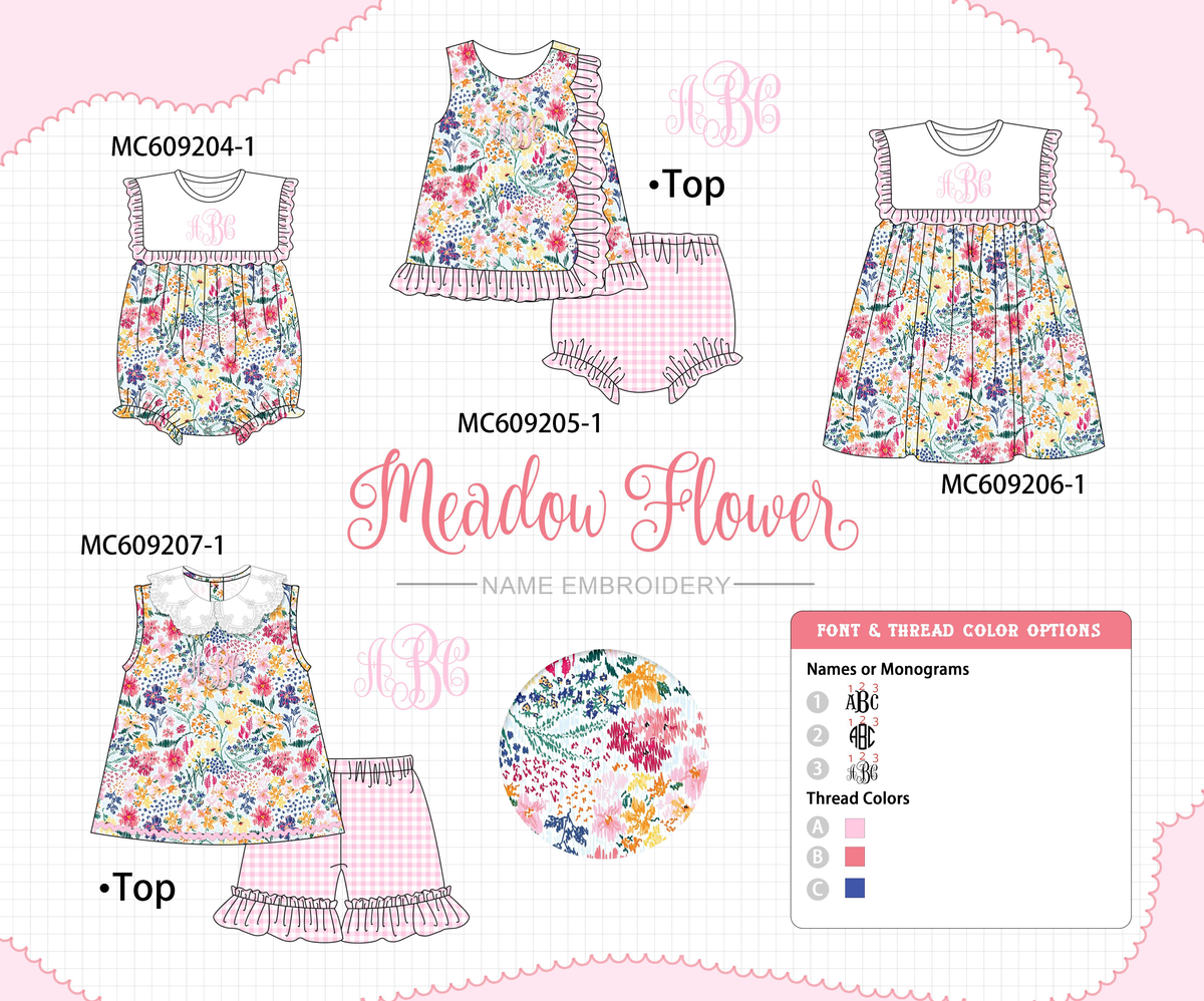 PO104 Pink meadow floral monogram embroidery ruffle collection  - closing 9/14 - ETA February