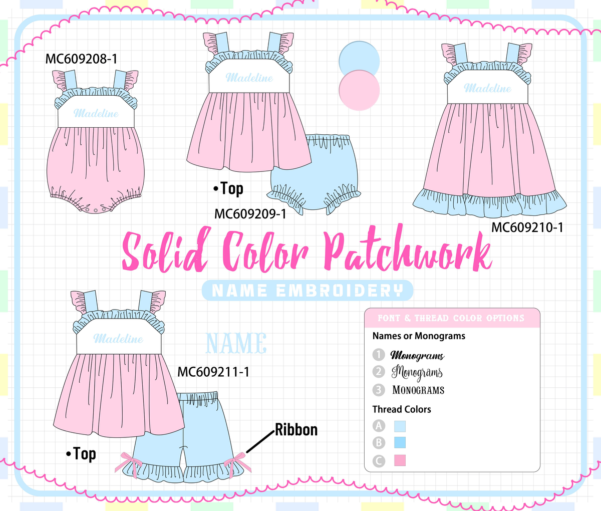 PO104 Pink monogram embroidery ruffle collection  - closing 9/14 - ETA February