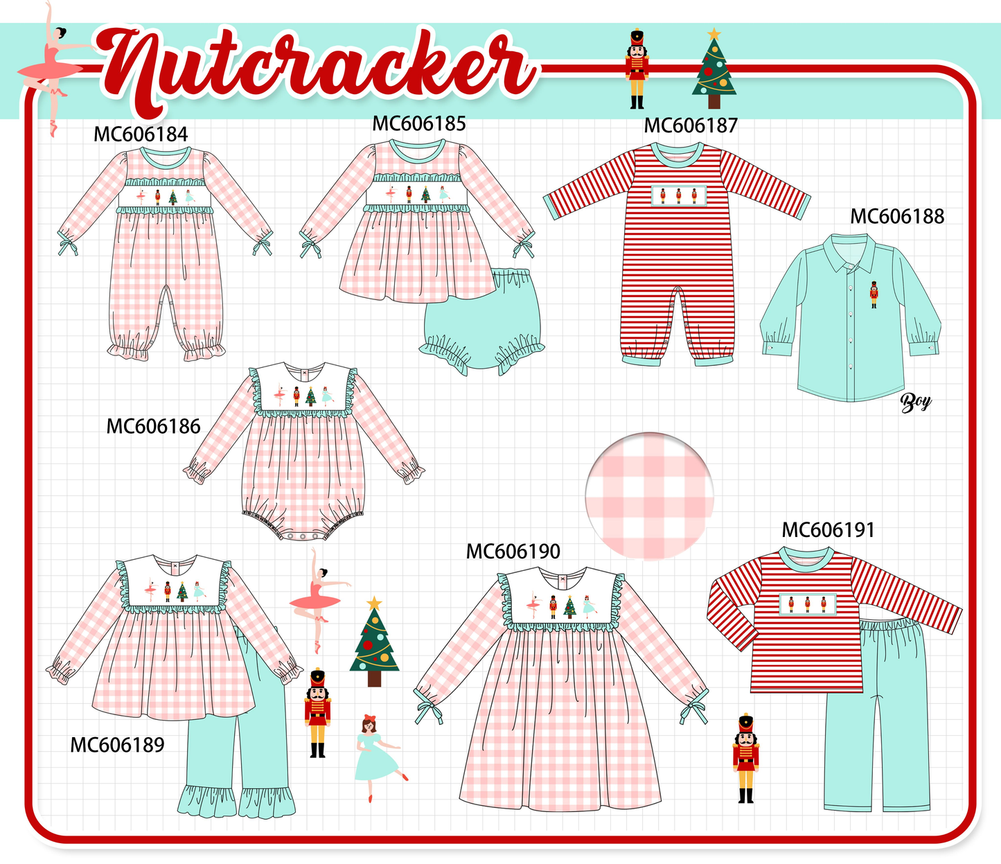 PO95 Pink nutcracker embroidery gingham collection