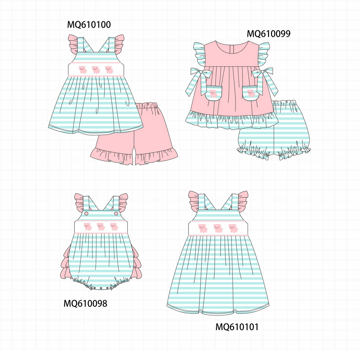 PO109 Pink piggy embroidery stripe collection -closing 11/2- ETA May