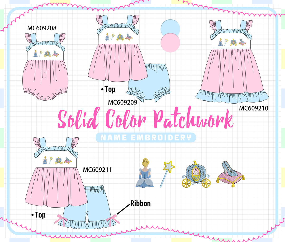 PO104 Pink princess pumpkin embroidery ruffle collection  - closing 9/14 - ETA February