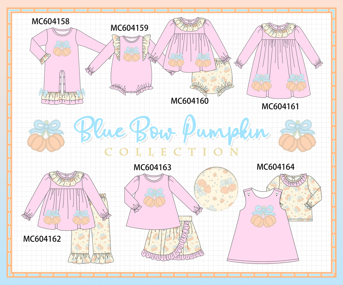 PO86 Pink pumpkin applique bow ruffle collection  - closing 4/13 - ETA early September