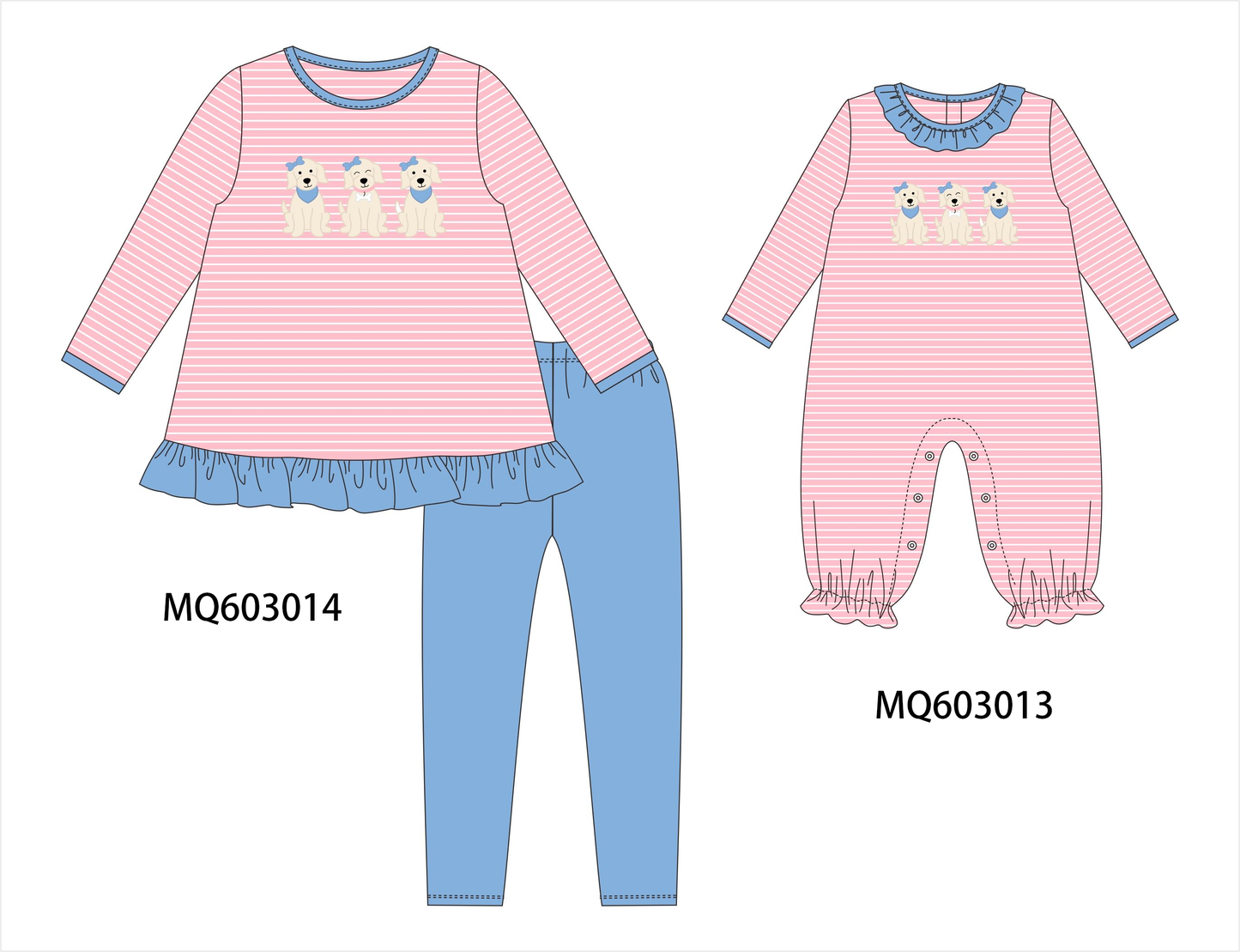 PO84 Pink puppy embroidery stripe ruffle collection - ETA late august - closing 3/23