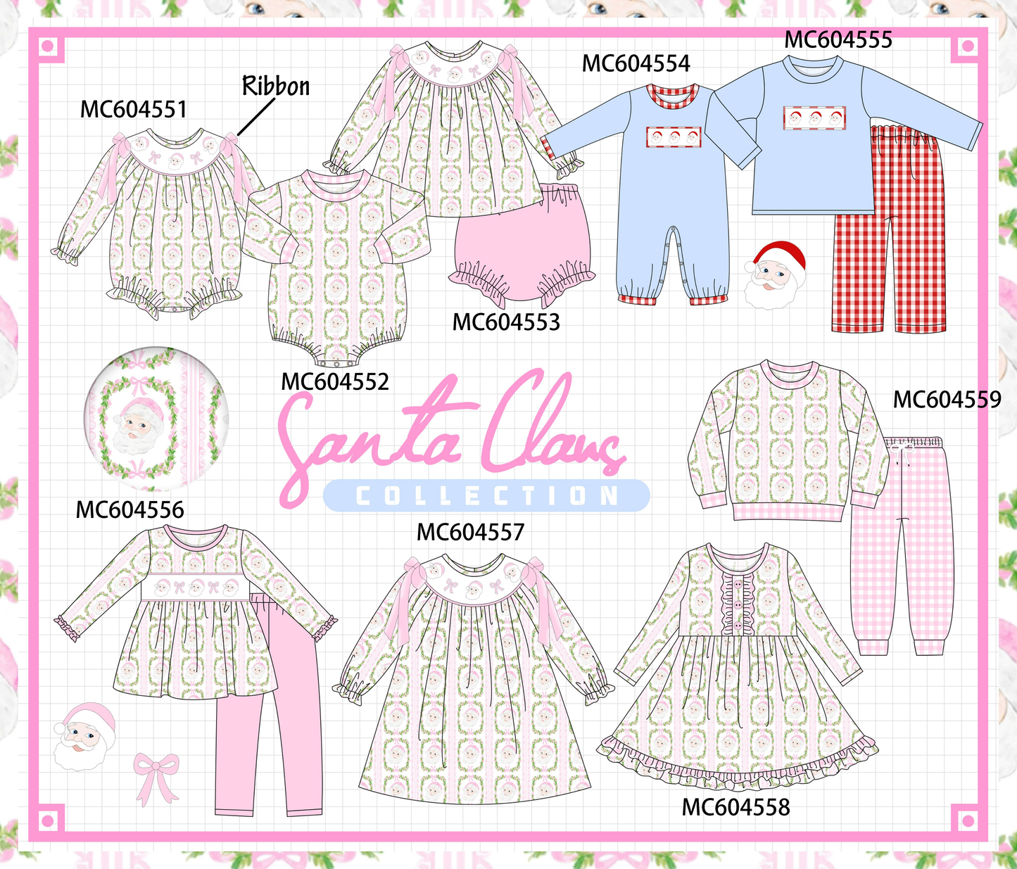PO88 Pink santa claus bow embroidery collection - closing 4/27 - eta late September