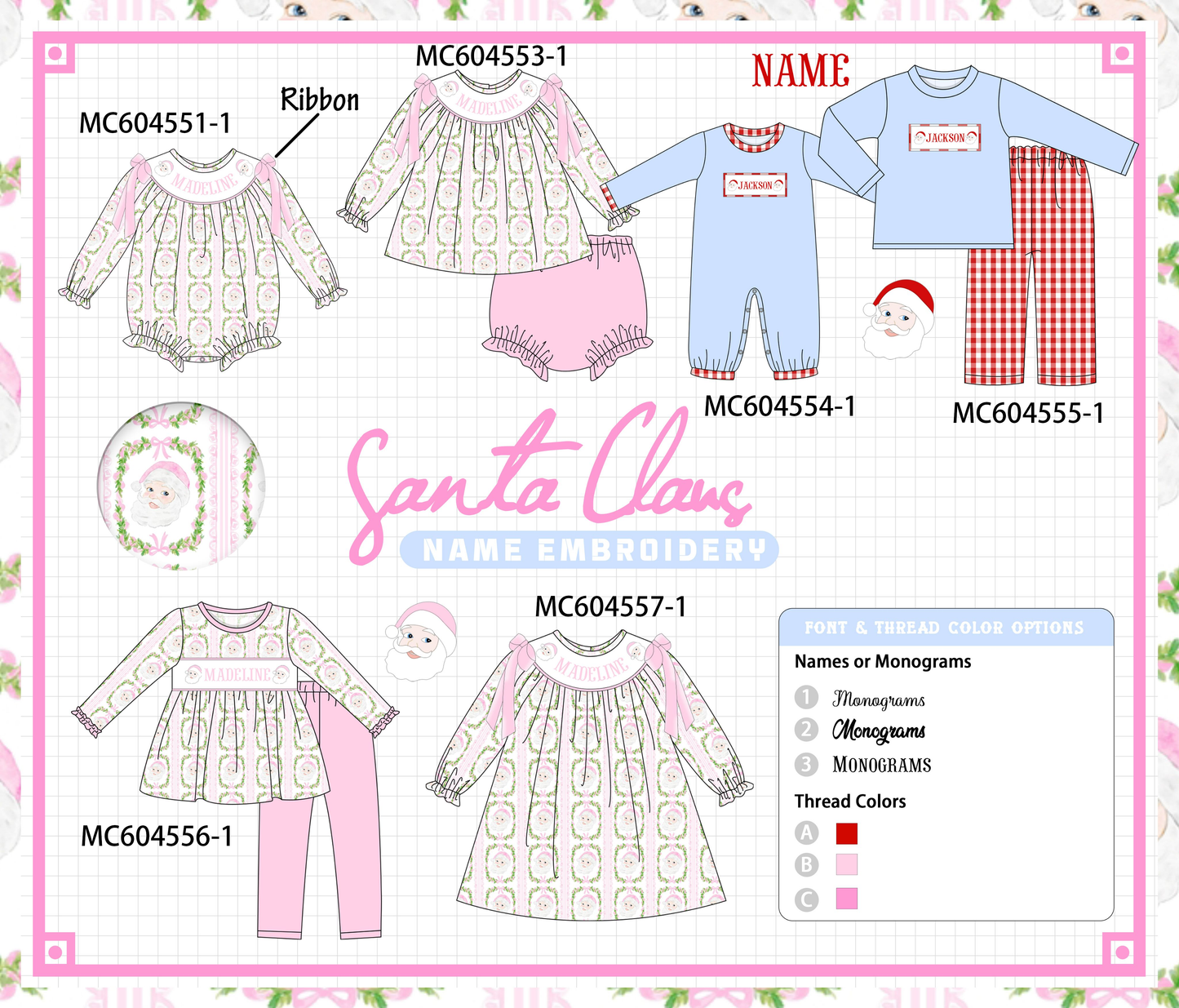 PO88 Pink santa claus monogram embroidery collection - closing 4/27 - eta late September