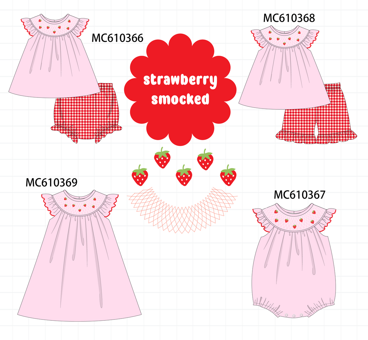 PO108 Pink strawberry smocked collection - closing 10/26 - ETA march