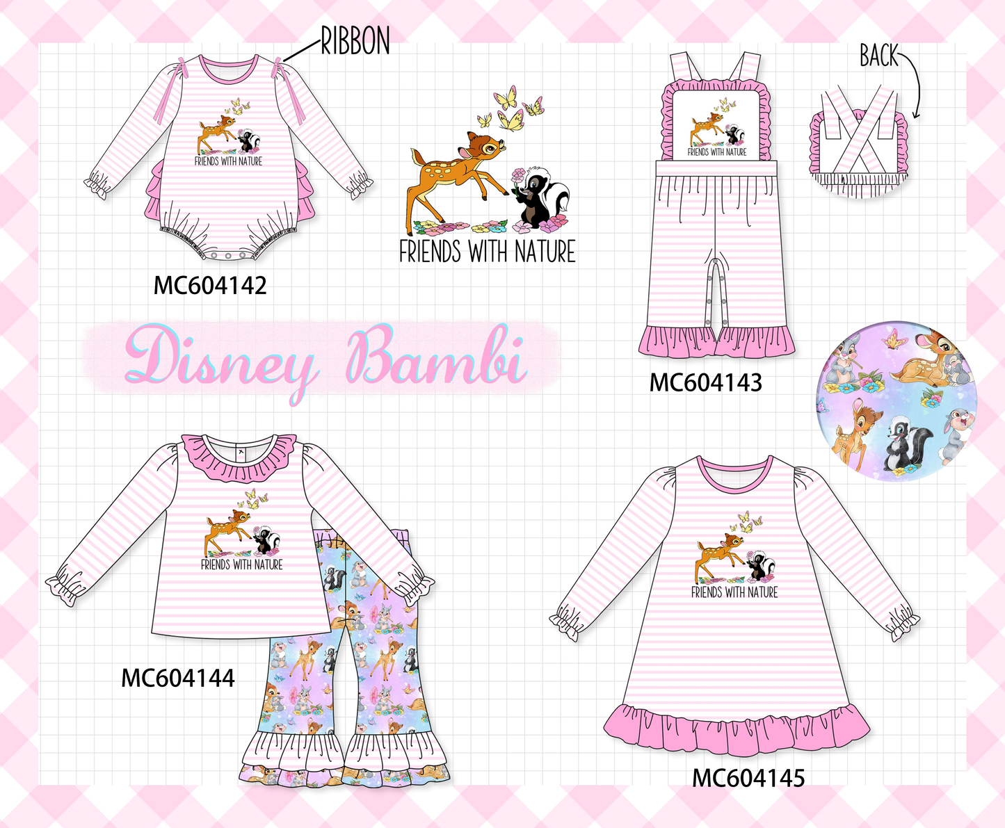 PO86 Pink stripe friends with nature embroidery collection  - closing 4/13 - ETA early September