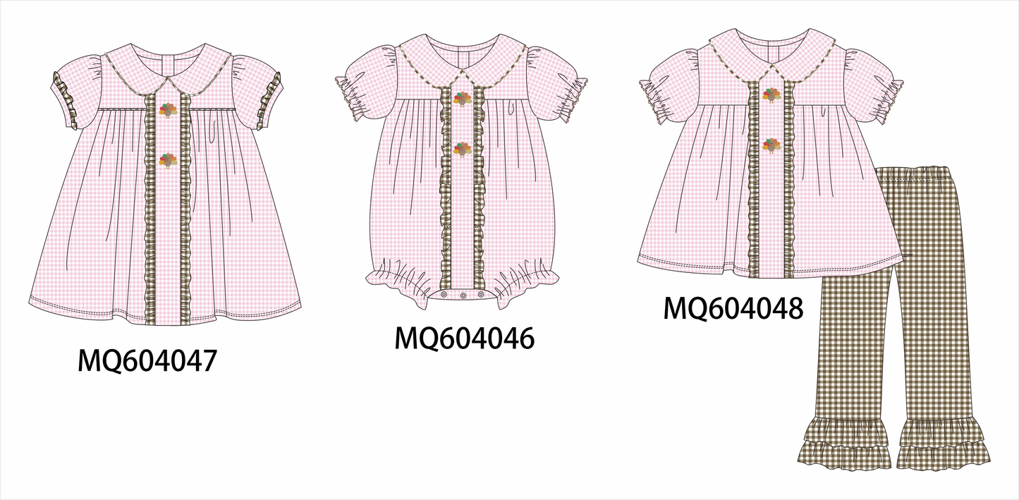 PO87 Pink thanksgiving turkey embroidery gingham ruffle collection - closing 4/20 - ETA early October