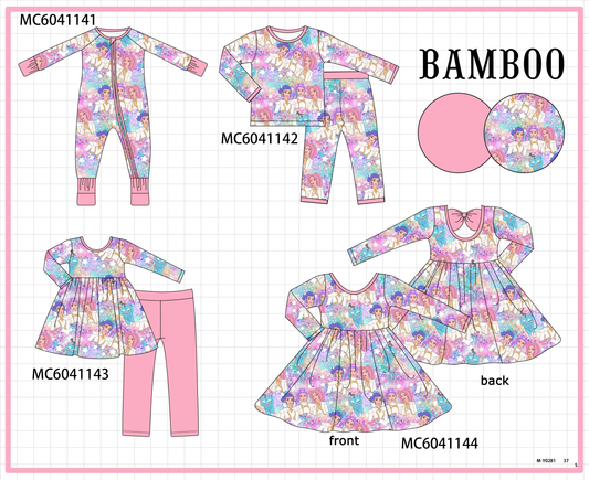 PO90 Pink whimsical princess print bamboo collection - closing 5/11 - ETA early October