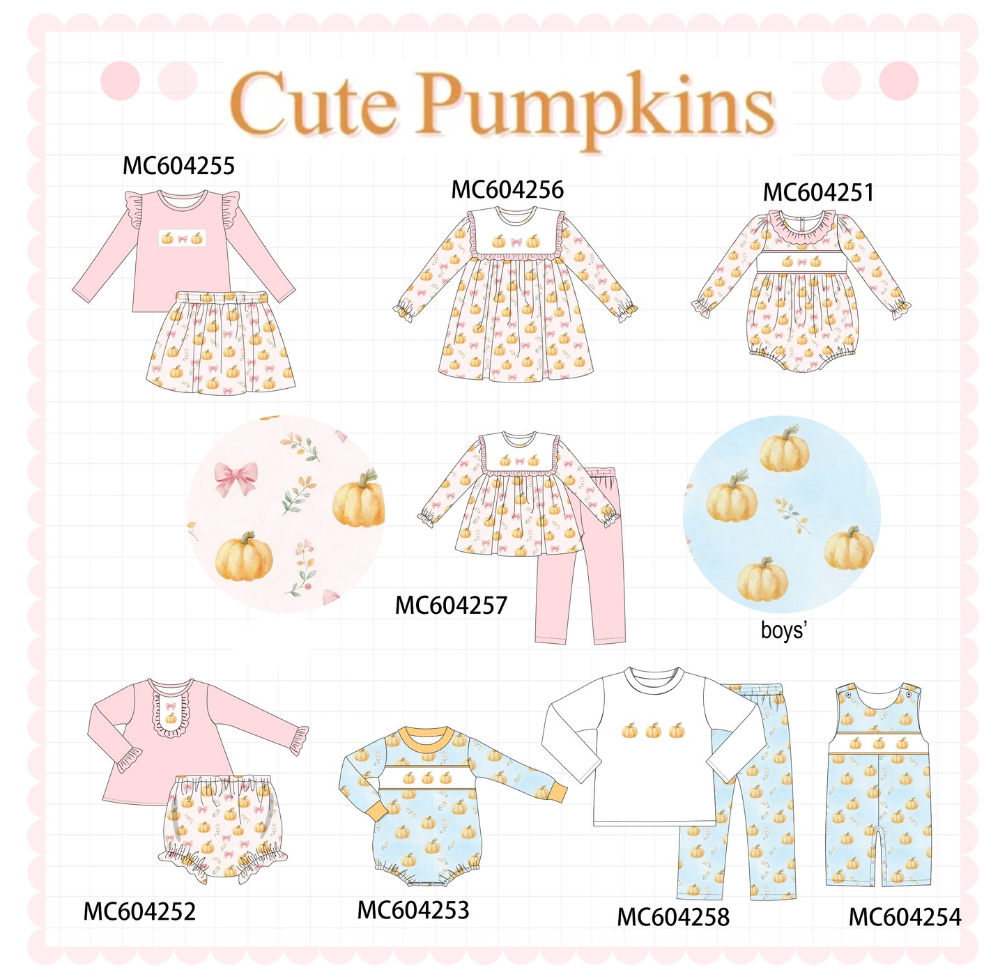 PO86 Pumpkin embroidery ruffle collection  - closing 4/13 - ETA early September