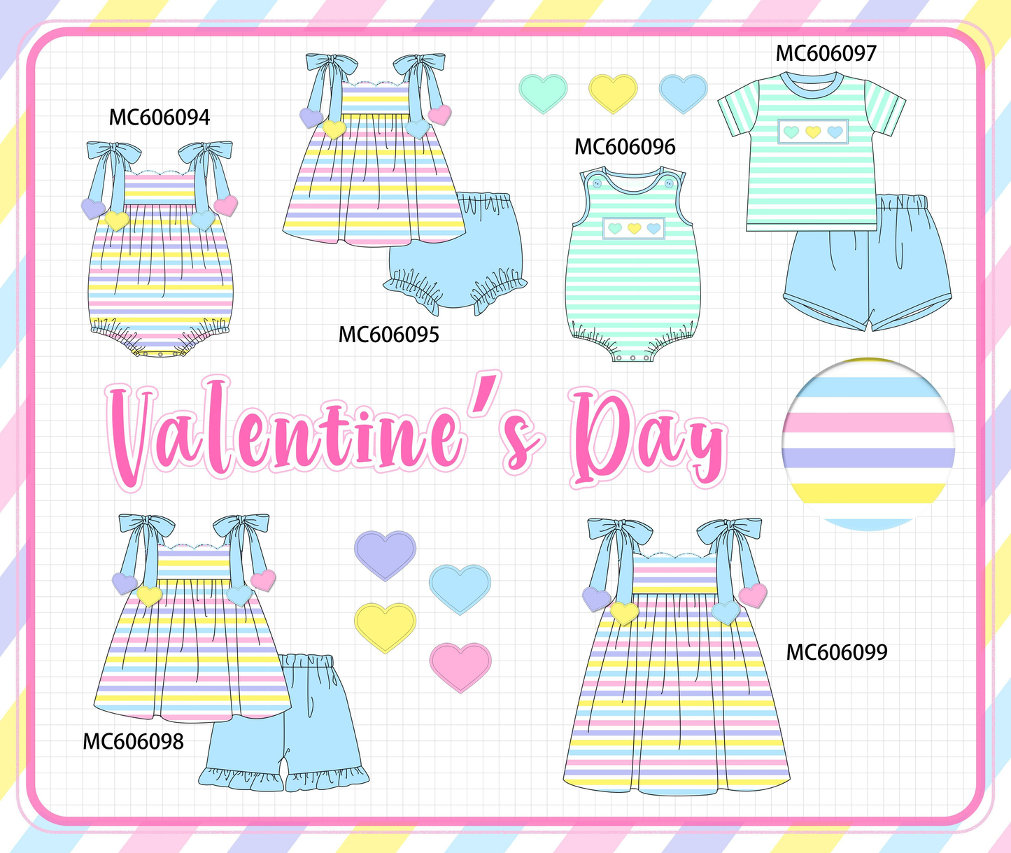 PO95 Rainbow stripe valentine heart applique collection