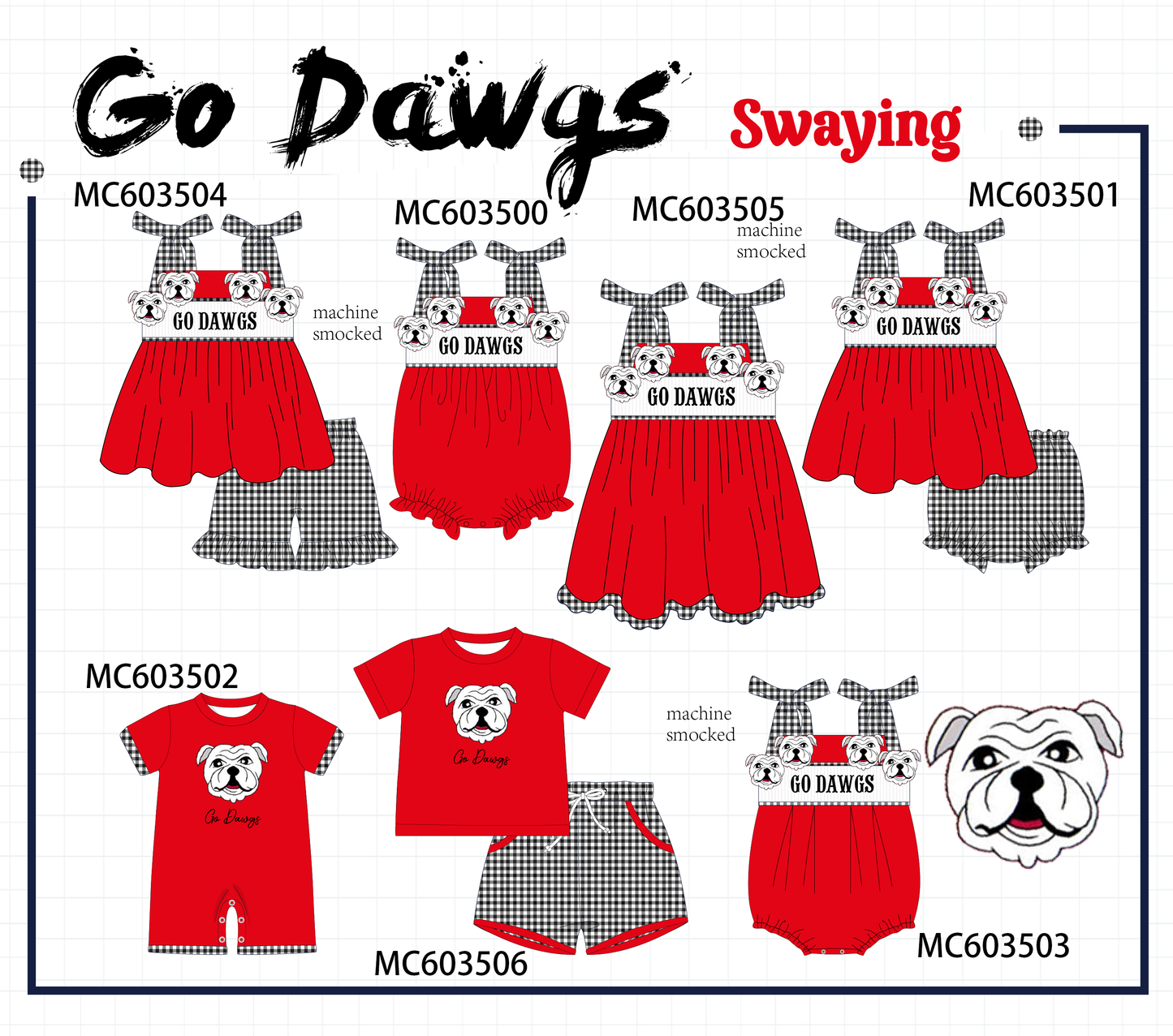 PO85 Red Georgia Go Dawgs smocked collection - ETA late august - closing 3/30