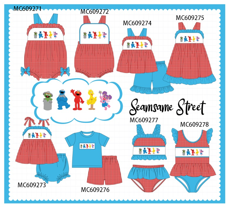 PO104 Red&blue sesame street embroidery gingham collection  - closing 9/14 - ETA February