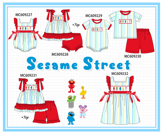 PO104 Red&blue stripe sesame street embroidery ruffle collection  - closing 9/14 - ETA February