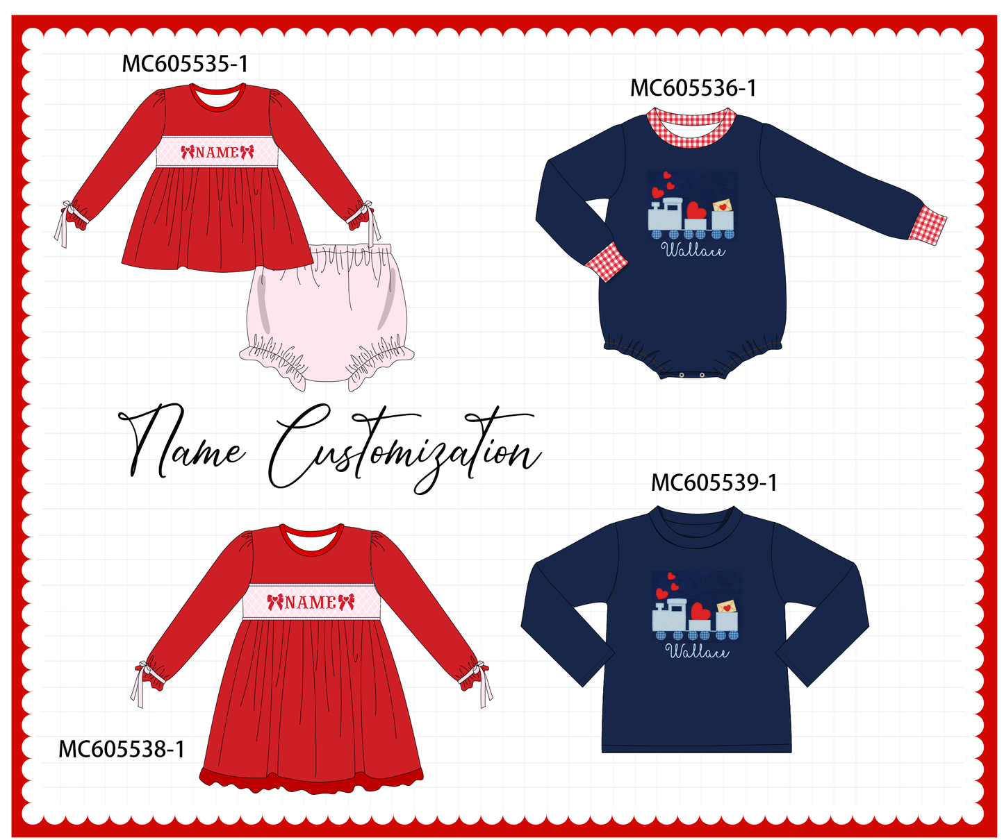 PO95 Red&navy valentine's day monogram embroidery collection