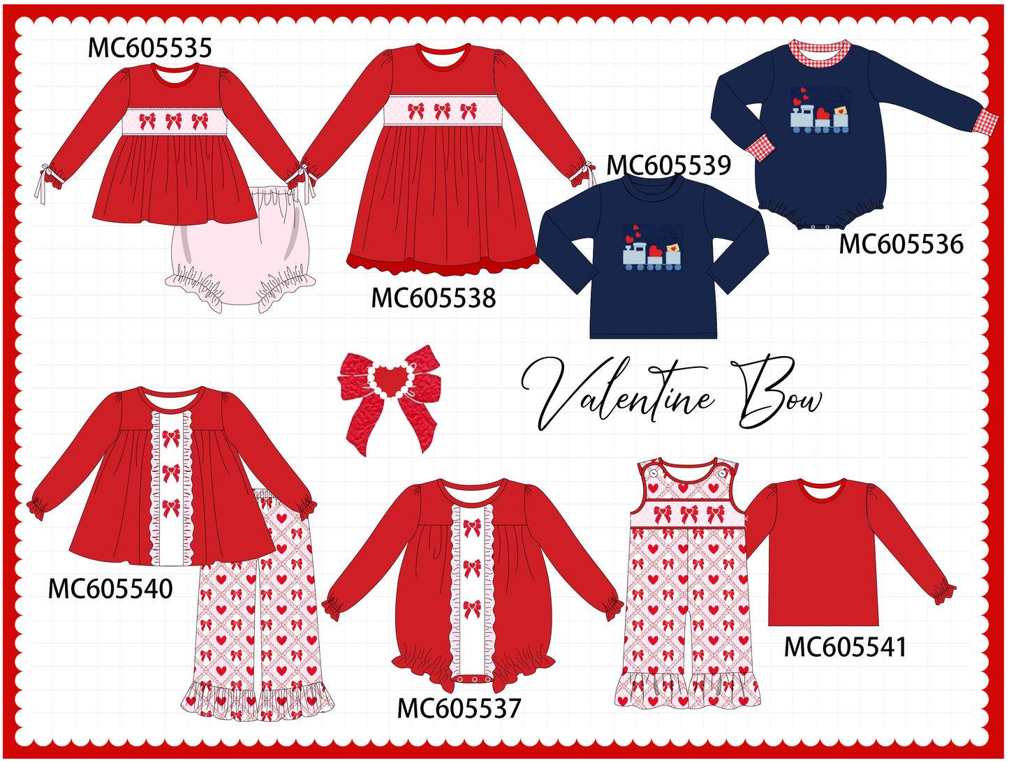 PO95 Red&navy valentine's day bow train embroidery collection
