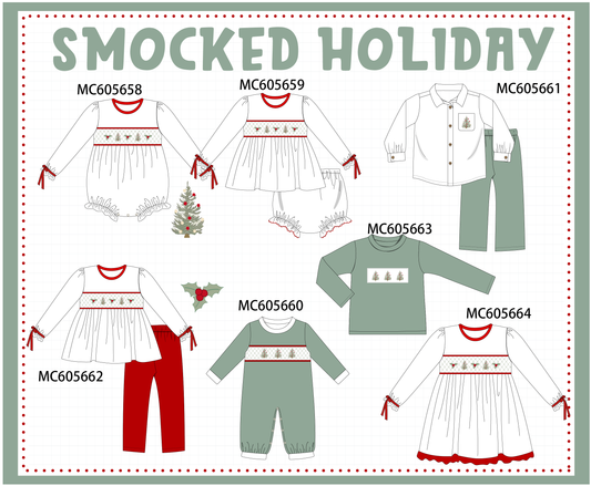 PO93 Red&sage christmas tree holly smocked collection  - closing 6/8 - ETA November