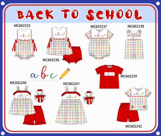 PO81 Red back to school pencil abc embroidery plaid collection - closing 2/16 - ETA July