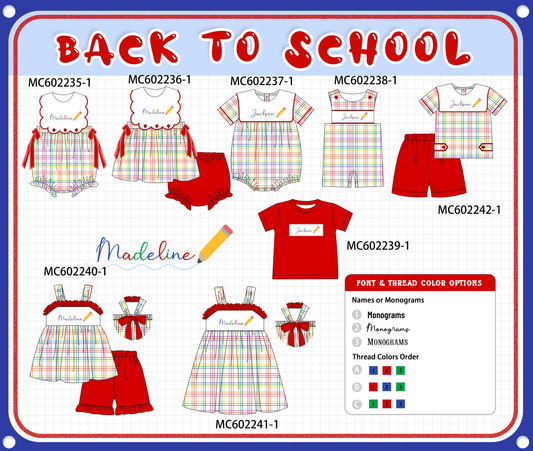 PO81 Red back to school pencil monogram embroidery plaid collection - closing 2/16 - ETA July