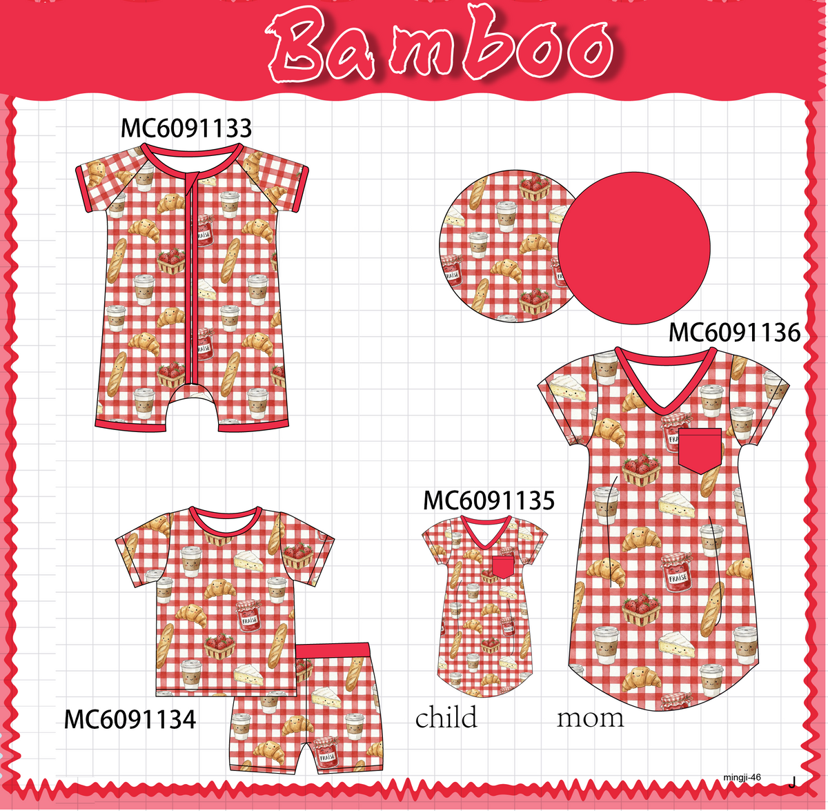 PO105 Red bread strawberry gingham bamboo collection - closing 9/28 - ETA late February