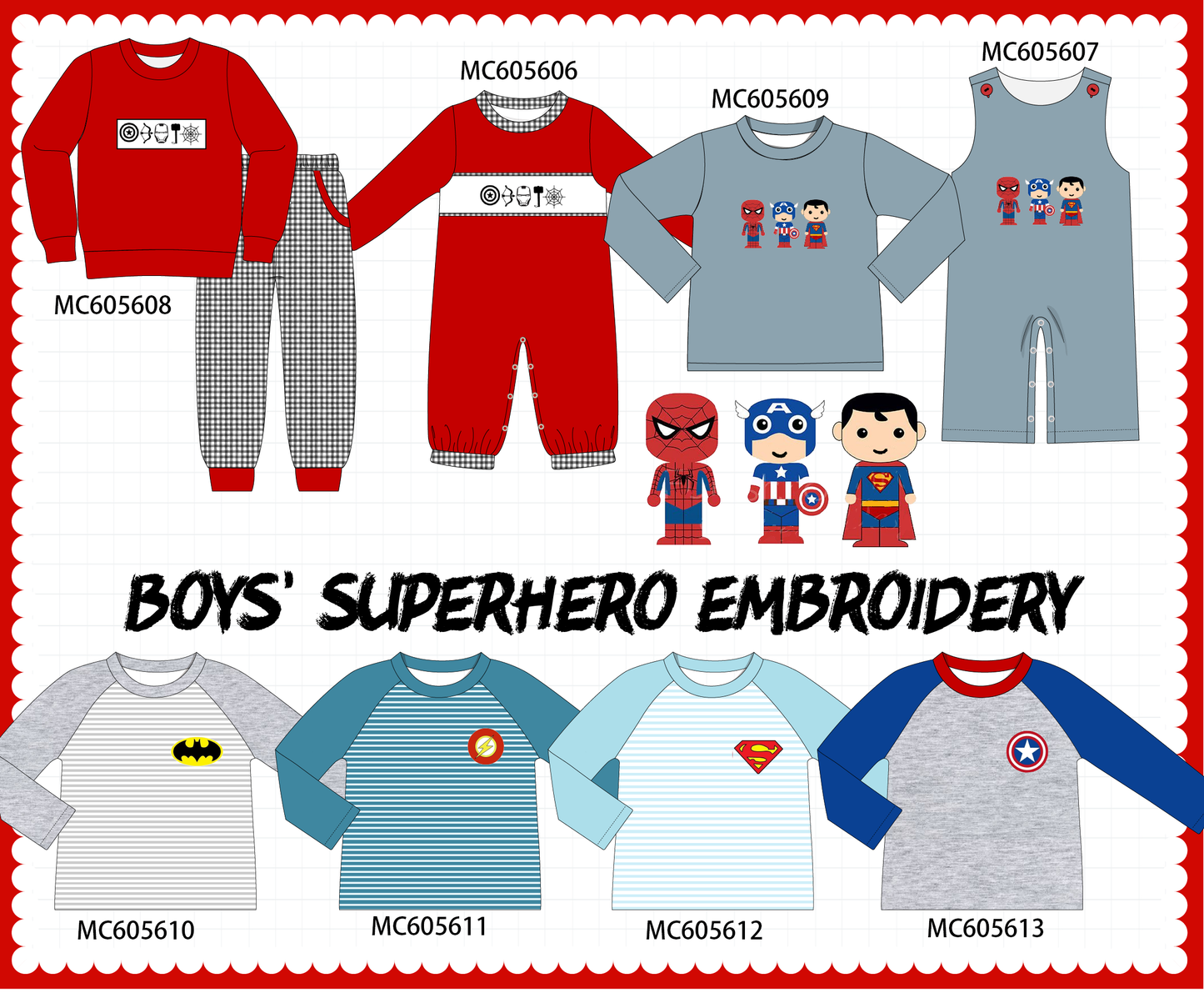 PO93 Red character embroidery collection  - closing 6/8 - ETA November