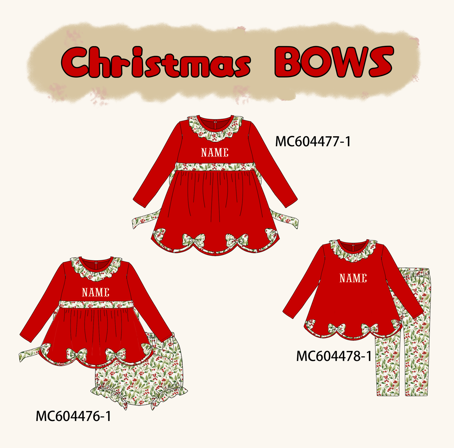 PO88 Red christmas bows monogram embroidery ruffle collection - closing 4/27 - eta late September