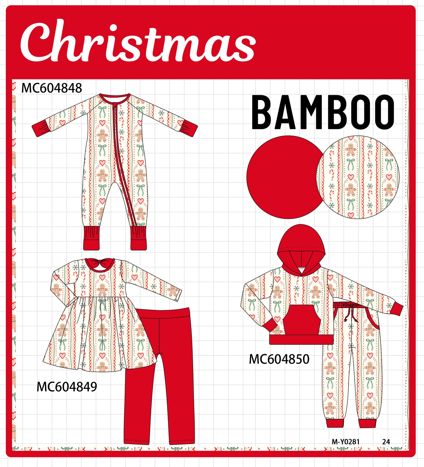 PO90 Red christmas gingerbread candy cane bamboo collection - closing 5/11 - ETA early October