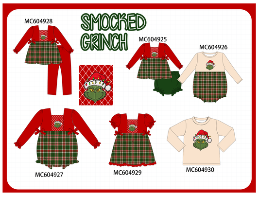 PO90 Red christmas grinch smocked plaid collection - closing 5/11 - ETA early October
