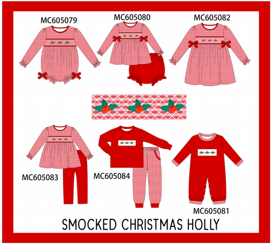 PO92 Red christmas holly smocked collection - closing 5/25 - ETA late October