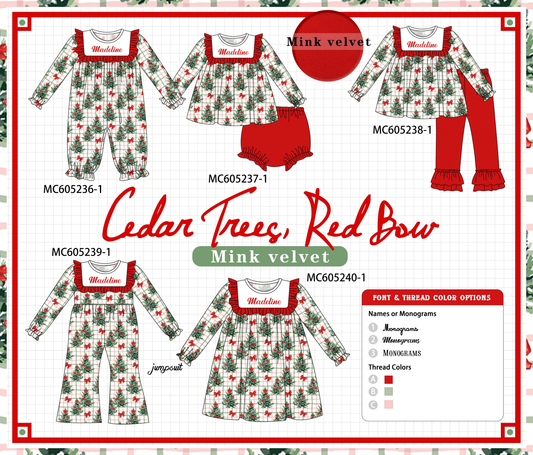 PO92 Red christmas mink velvet monogram embroidery plaid collection - closing 5/25 - ETA late October
